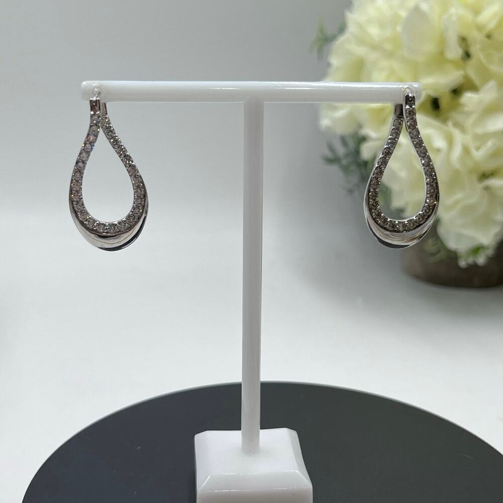 Vintage Designer CZ 925 Sterling Silver Twisted 3D Leverback Dangle Earrings